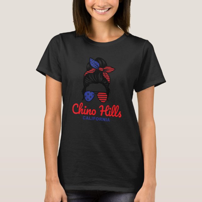 Chino Hills California Retro Messy Bun T-Shirt (Front)