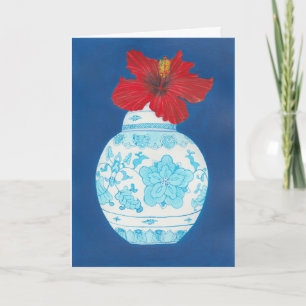 Chinoise ginger jar and red hibiscus flower card