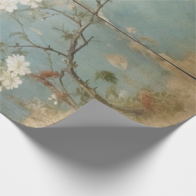 Chinoiserie Aged Blue Panels Wrapping Paper (Corner)