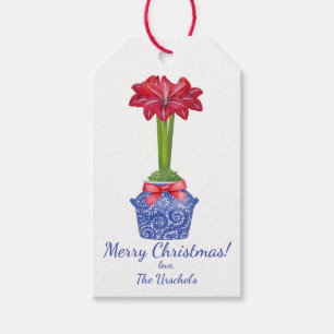 Chinoiserie Amaryllis, Christmas Flower Gift Tags
