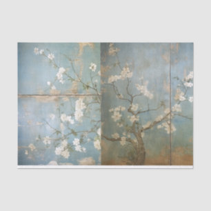 Chinoiserie Antiqued Blue Panels & Cherry Trees Tissue Paper
