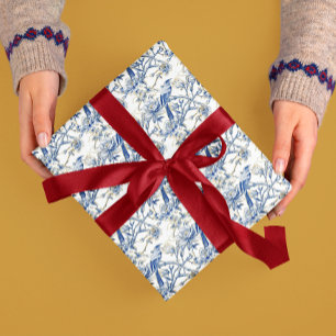 Chinoiserie Asian Bird White Blue Floral Wrapping Paper