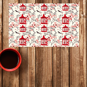 Chinoiserie Asian Floral Painting Red Decoupage Tissue Paper