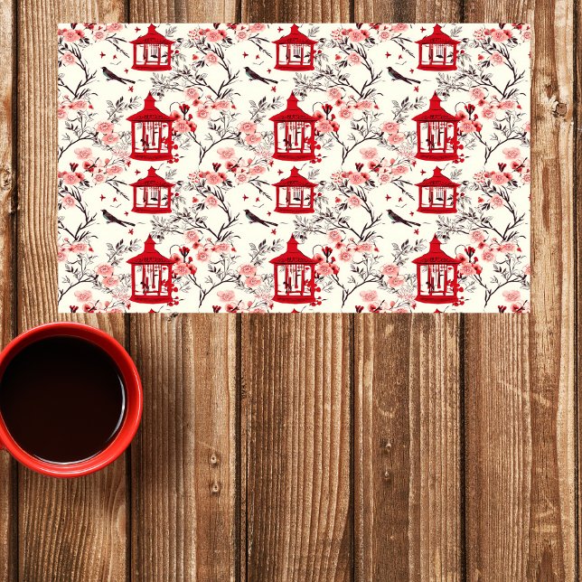 Chinoiserie Asian Floral Painting Red Decoupage Tissue Paper (Creator Uploaded)