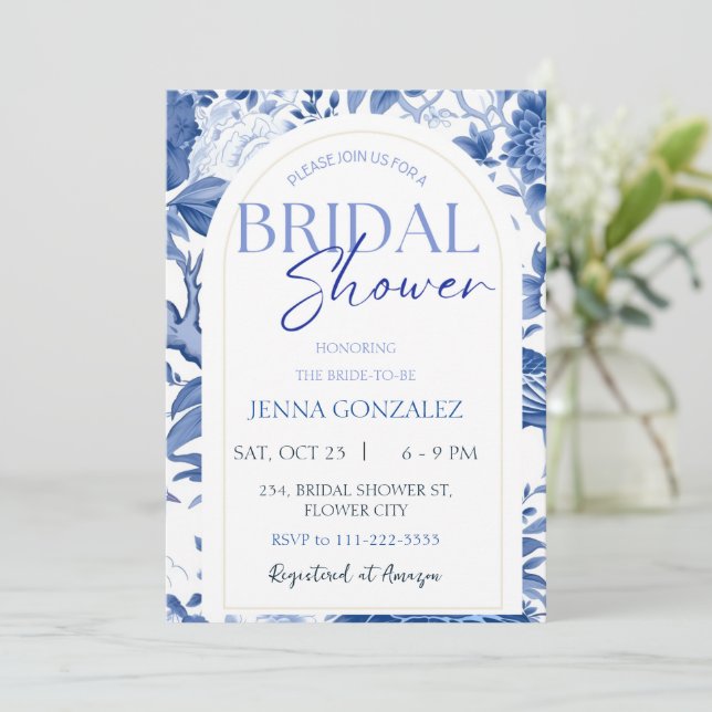 Chinoiserie Asian Something Blue Bridal Shower Invitation (Standing Front)