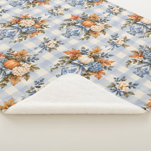 Chinoiserie Autumn Floral Pumpkin Sherpa Blanket