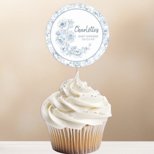 Chinoiserie Baby Shower Sticker – Blue Floral DIY  (Sticker for many party uses)