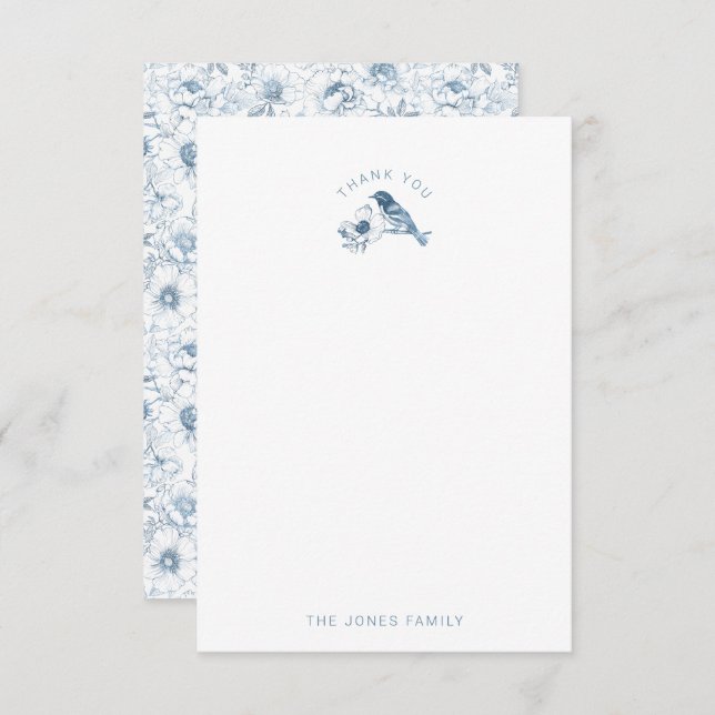Chinoiserie Baby Shower Thank You Card Blue White (Front/Back)