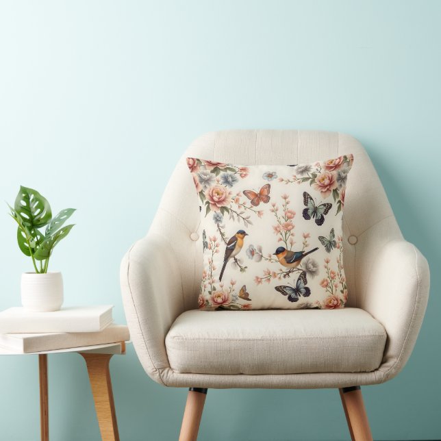 Chinoiserie Bird and Butterfly Harmony Cushion (Chair)