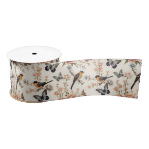 Chinoiserie Bird and Butterfly Harmony Satin Ribbon