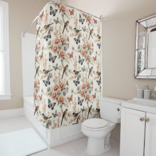 Chinoiserie Bird and Butterfly Harmony Shower Curtain