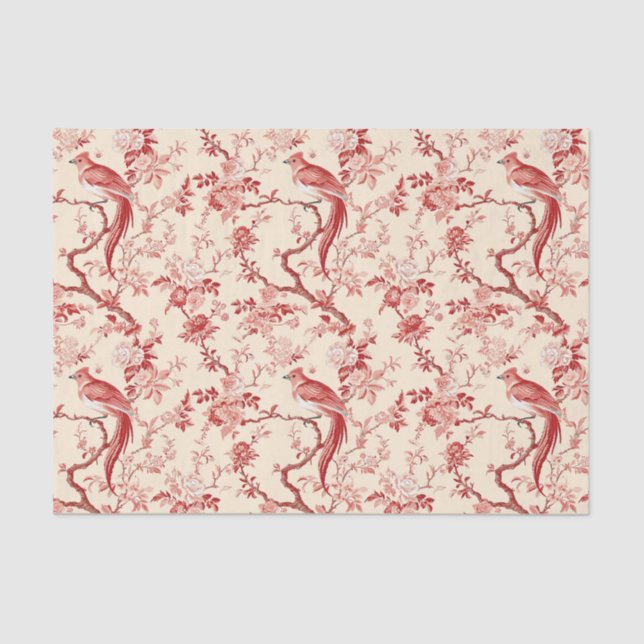 Chinoiserie Bird Asian Floral Red Pink Decoupage Tissue Paper (Front)