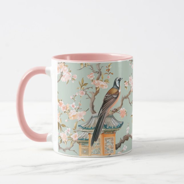 Chinoiserie Bird & Pink Cherry Blossom Mug (Left)