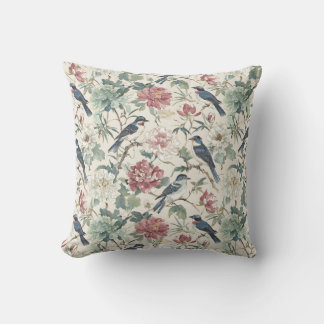 Chinoiserie Birds and Peony Floral Design Cushion