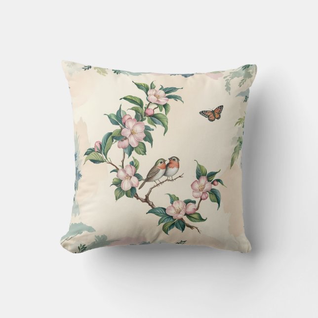 Chinoiserie Birds & Blossoms Throw Pillow (Front)