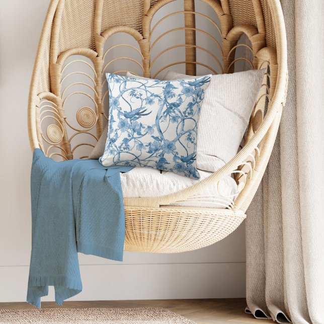 Chinoiserie Blue and White Birds Floral n Foliage Cushion (Creator Uploaded)