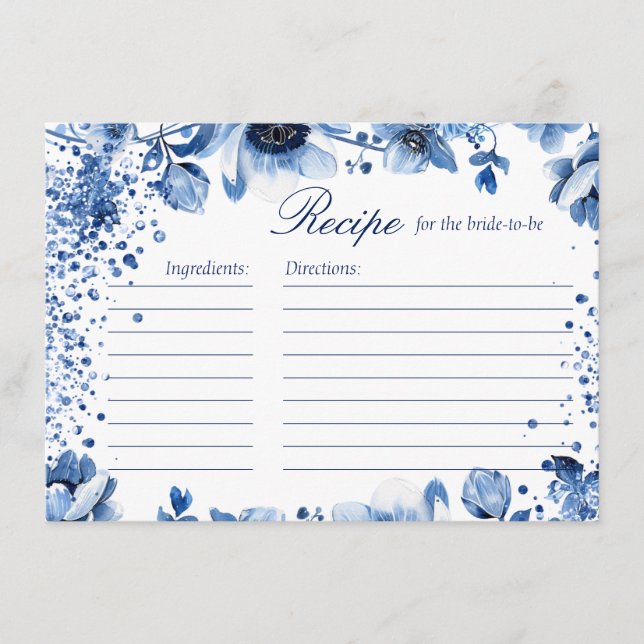 Chinoiserie Blue and White Bridal Shower Recipe Enclosure Card (Front)