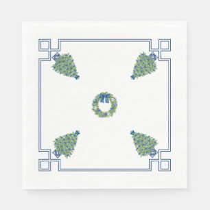 Chinoiserie Blue and White Christmas Napkin