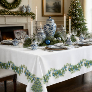 Chinoiserie Blue and White Christmas Tablecloth