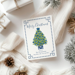 Chinoiserie Blue and White Christmas Tree  Holiday Card