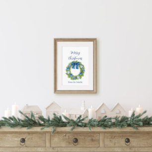 Chinoiserie Blue and White Christmas Wreath Poster