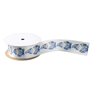 Chinoiserie Blue and White Cute Gnome Satin Ribbon