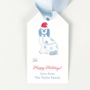 Chinoiserie Blue And White Dog Santa Hat Holidays Gift Tags