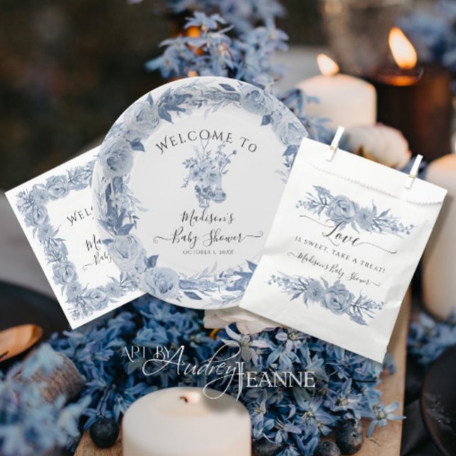 Chinoiserie Blue and White Floral Baby Girl Shower Favour Bag (Creator Uploaded)
