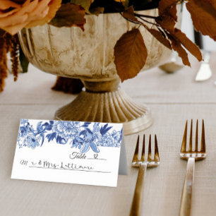 Chinoiserie Blue and White Floral Bird Table Place Card