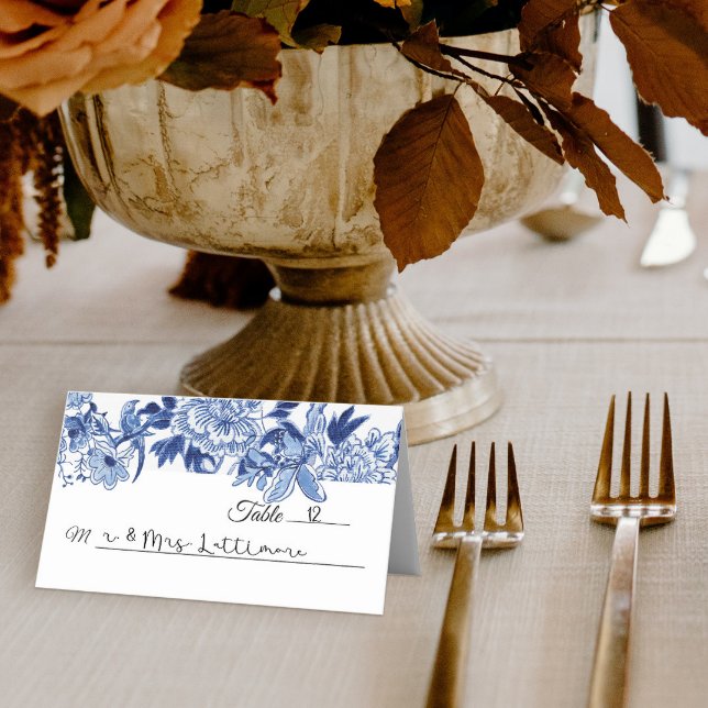 Chinoiserie Blue and White Floral Bird Table Place Card (Creator Uploaded)
