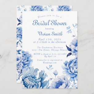 Chinoiserie Blue and White Floral Bridal Shower Invitation
