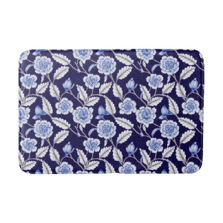 Chinoiserie Blue and White Floral Hampton Willow Bath Mat