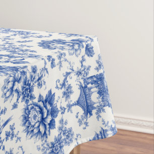 Chinoiserie Blue and White Floral Vintage Pagoda Tablecloth