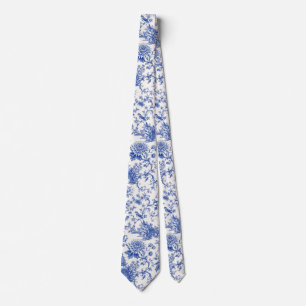 Chinoiserie Blue and White Floral Vintage Pagoda Tie