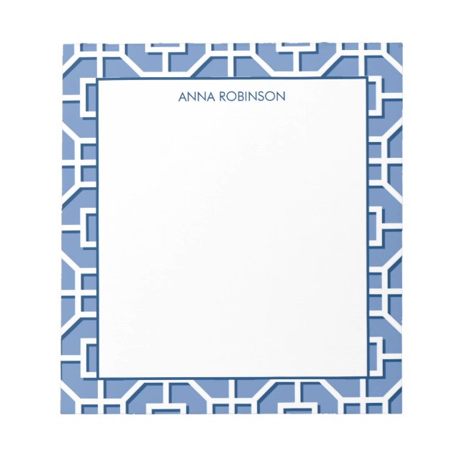 Chinoiserie Blue and White Fret Pattern Notepad (Front)
