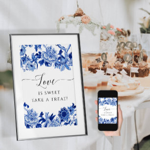 Chinoiserie Blue and White Love is Sweet Dessert Poster