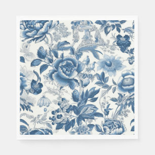 Chinoiserie Blue and White Peonies Floral Flowers Napkin