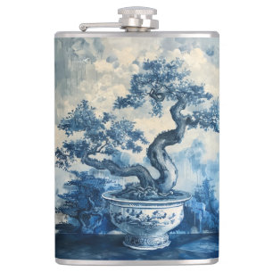 Chinoiserie Blue and White Porcelain Design  Hip Flask