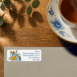 Chinoiserie Blue and White Teapot Roses Tea Party Return Address Label