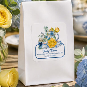 Chinoiserie Blue and White Teapot Roses Tea Party Square Sticker