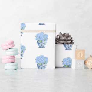 Chinoiserie Blue and White Vase Hydrangea Wrapping Paper