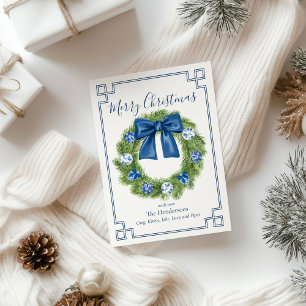Chinoiserie Blue and White Wreath  Holiday Card