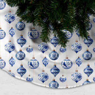 Chinoiserie Blue Baubles Christmas Tree Skirt