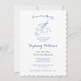 Chinoiserie Blue Bird Toile Vintage Bridal Shower Invitation