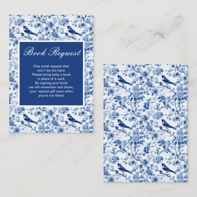 Chinoiserie Blue Birds and Flowers Baby Shower Enclosure Card (Front/Back)