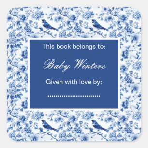 Chinoiserie Blue Birds and Flowers Baby Shower Square Sticker