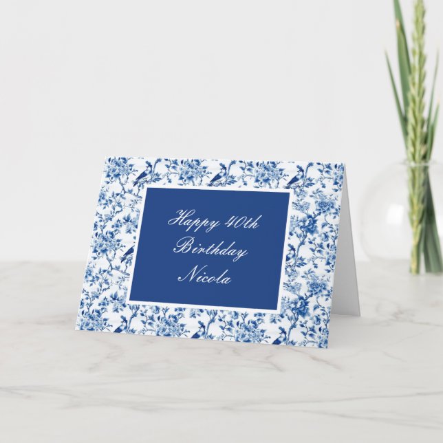 Chinoiserie Blue Birds and Flowers Birthday Card (Front)