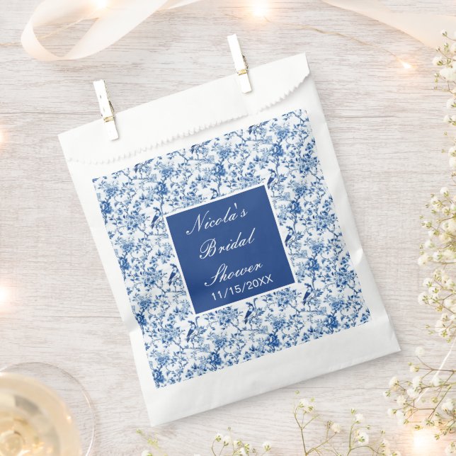 Chinoiserie Blue Birds and Flowers Bridal Shower Favour Bag (Clipped)