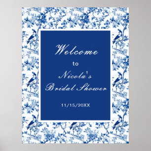 Chinoiserie Blue Birds and Flowers Bridal Shower Poster