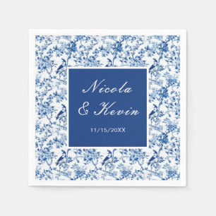 Chinoiserie Blue Birds and Flowers Wedding Napkin